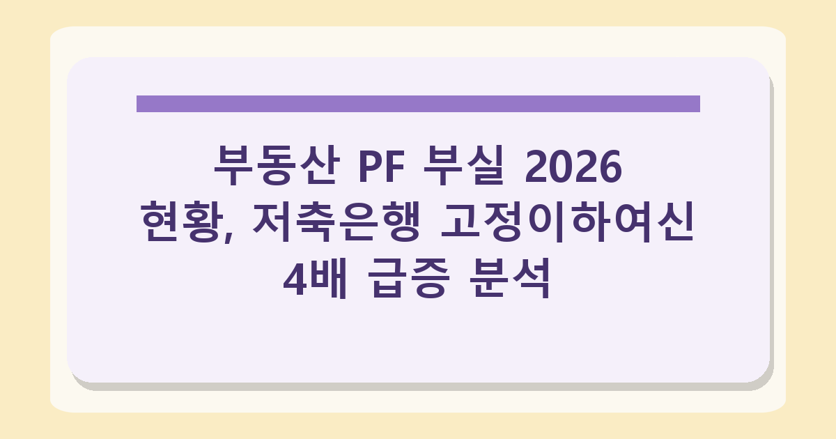 부동산 PF 부실 2026 현황, 저축은행 고정이하여신 4배 급증 분석